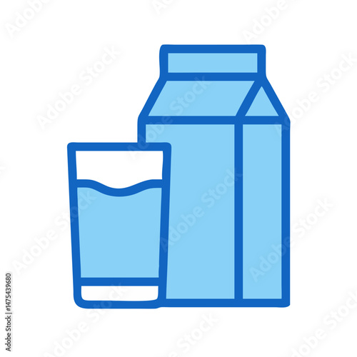 Milk Carton and Glass: Blue Outline Illustration