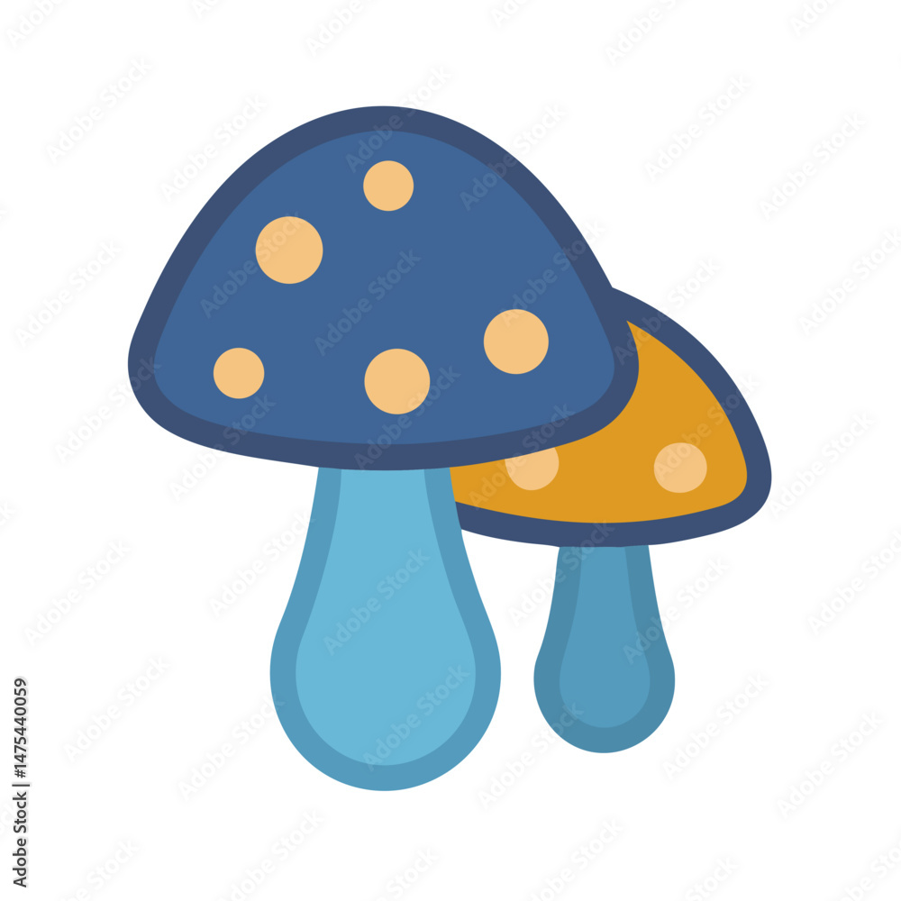 Cute Cartoon Mushrooms with Blue and Yellow Caps Cute Cartoon Mushrooms with Blue and Yellow Caps