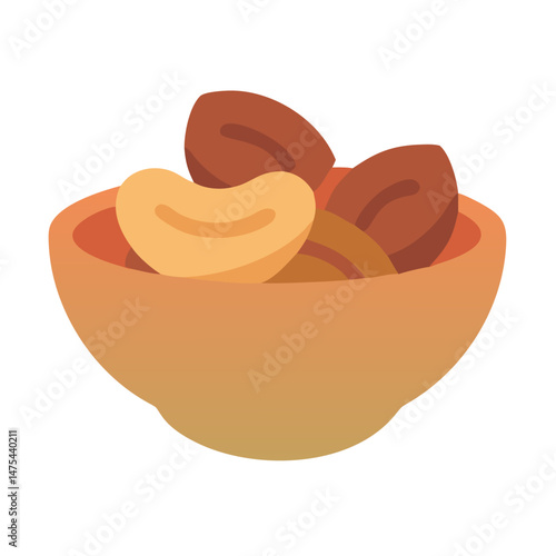 Bowl of assorted nuts, healthy snack, simple illustration