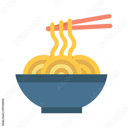 Stylized Bowl of Noodles with Chopsticks Illustration