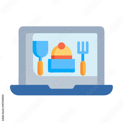 Online Cooking Class Vector Icon on Laptop Screen