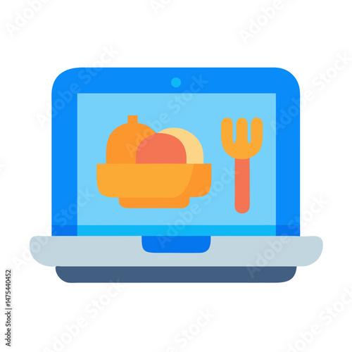 Online meal planning: laptop with food and fork