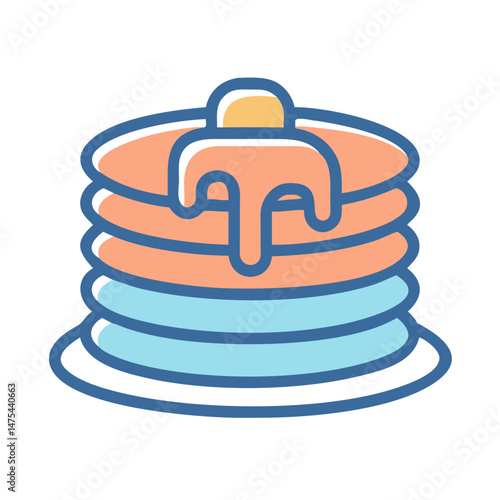 Colorful pancakes stack with butter and dripping syrup