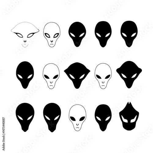 Alien Face Silhouette Clipart on White Background