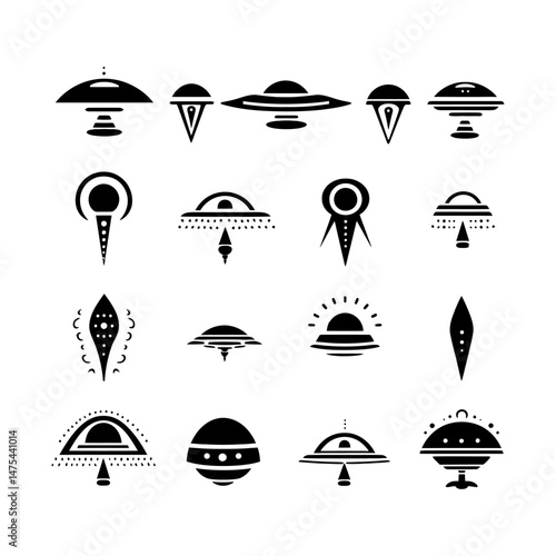 Alien Spaceship Silhouette Clipart on White Background