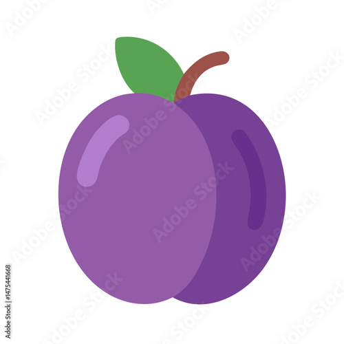 Purple Plum with Leaf Isolated on Black Background
