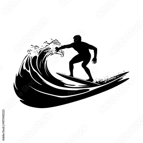 Dynamic Surfer Silhouette on Wave Clipart