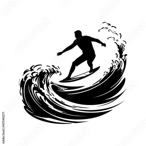 Dynamic Surfer Silhouette on Wave