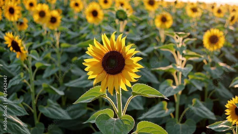 Sunflowers swaying gently in a warm summer breeze in a lush field Sunflowers swaying gently in a warm summer breeze in a lush field