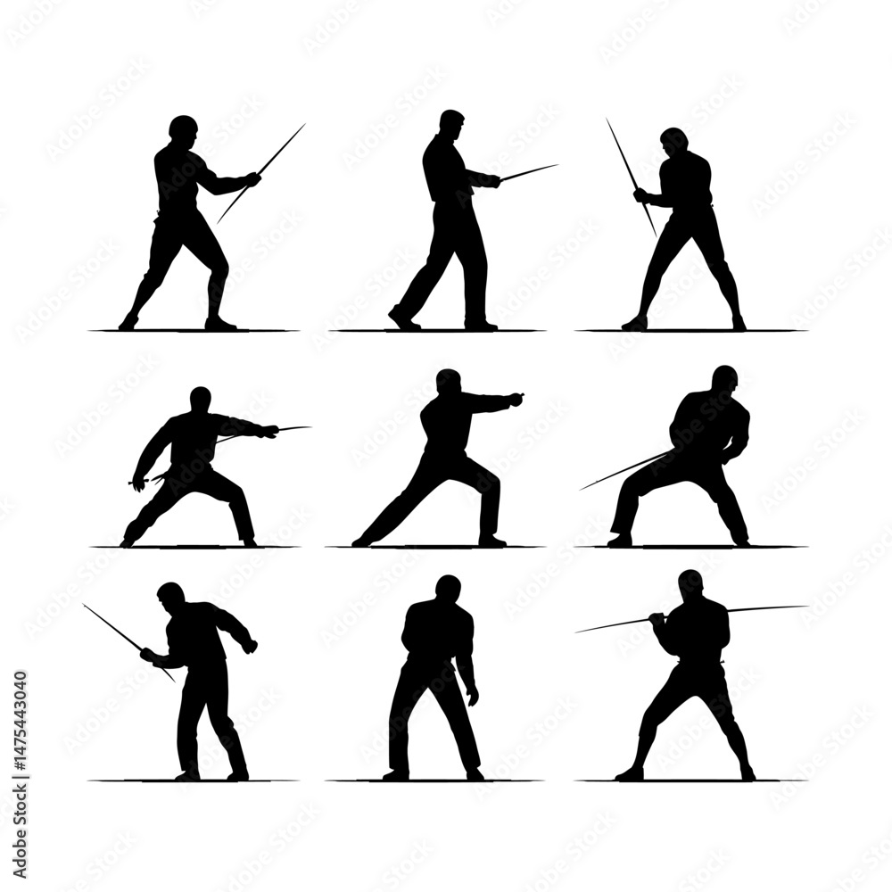 Naklejka premium Fencer in Lunge Position Silhouette