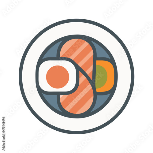 Abstract Bento Box Icon with Sushi and Vegetables