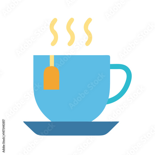 Blue Tea Cup with Steam Icon on Black