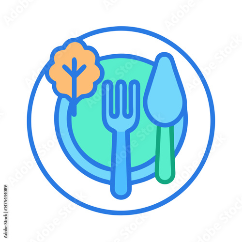 Healthy eating icon, plate with fork, knife, and salad