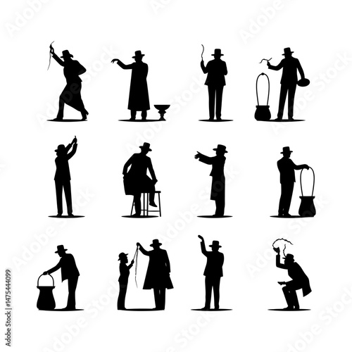 Magician Performing Trick Silhouette Clipart