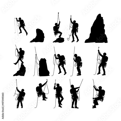 Rock Climber Silhouette on Cliff Clipart