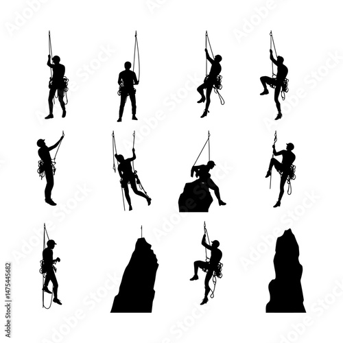 Rock Climber Silhouette on Cliff Clipart