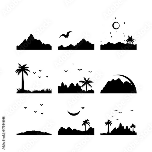 Serene Desert Landscape Silhouette Clipart