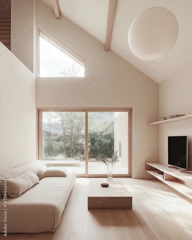 Fototapeta premium Modern, minimalist living room with natural light.