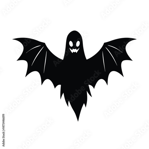 ghost with bat wings floating vector silhouette