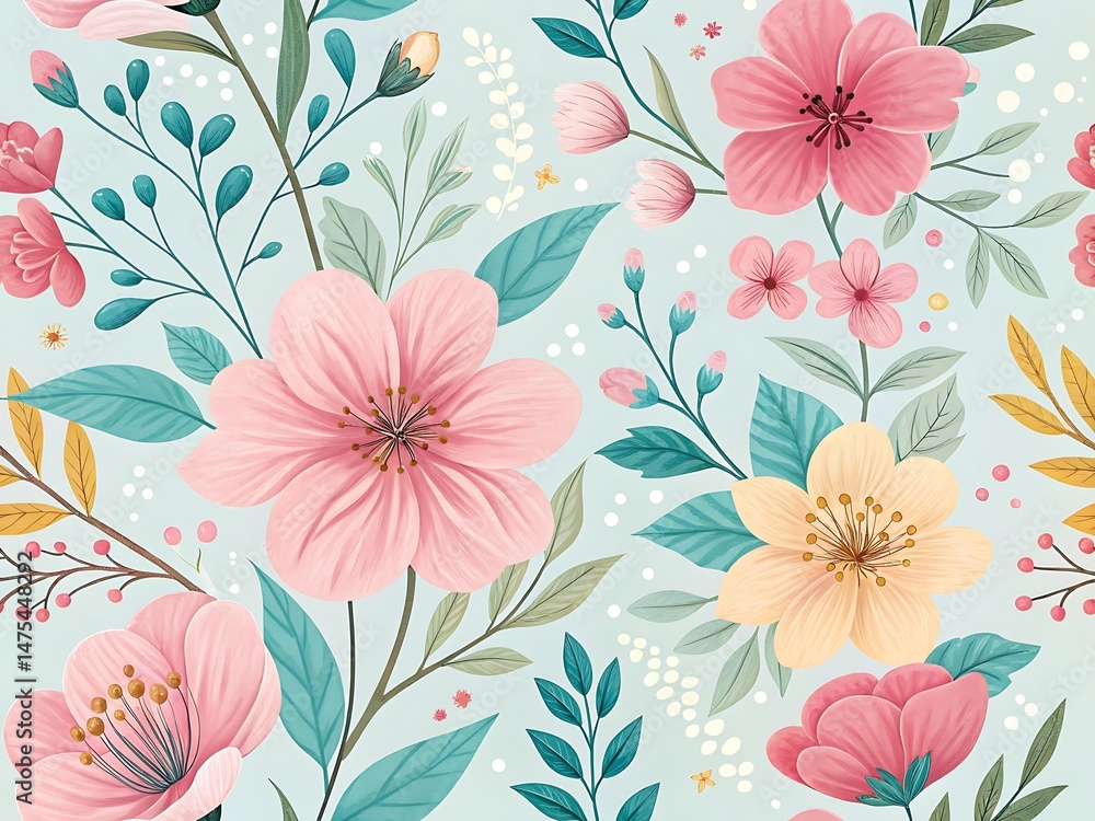 custom made wallpaper toronto digitalDelicate floral seamless pattern featuring pink and cream flowers on a light blue background
