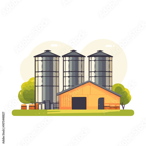 Fodder Storage 2D flat vector illustration, isolated on a white background.