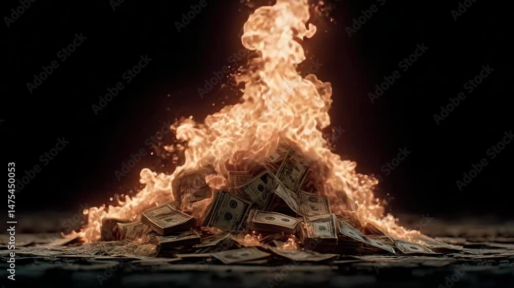Burning pile of money