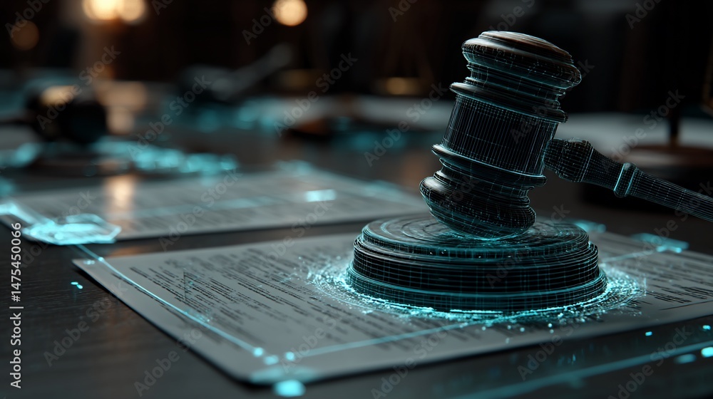 Fototapeta premium Digital gavel on legal documents