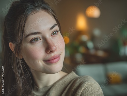 Woman with long brown hair ...