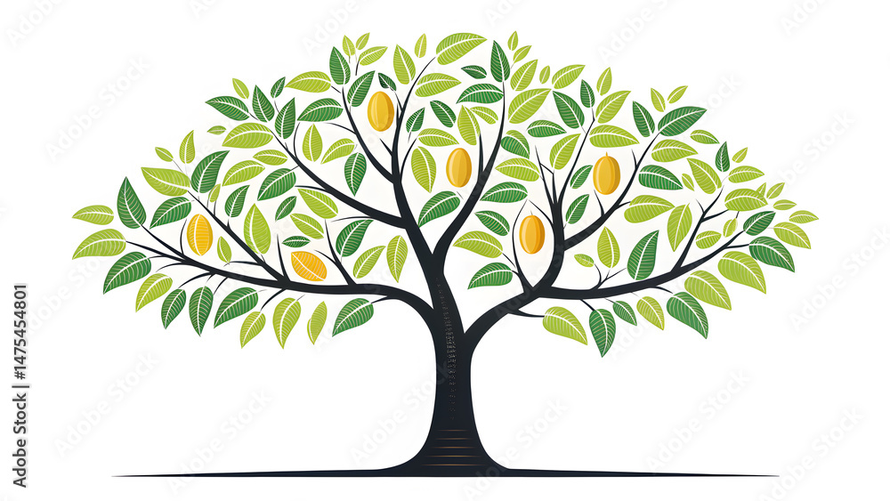 Fototapeta premium flat design of a leafy mango tree icon with trunk