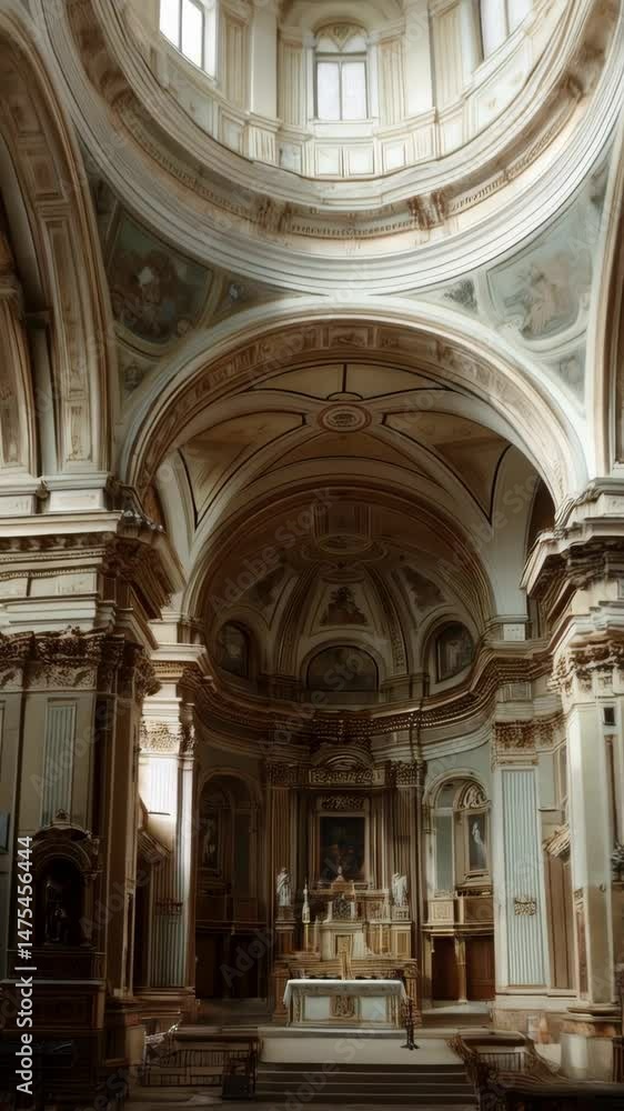 Intricate interior of a religious building showcasing ornate architecture, arches, dome, windows and altar with paintings and sculptures, spiritual space Intricate interior of a religious building showcasing ornate architecture, arches, dome, windows and altar with paintings and sculptures, spiritual space