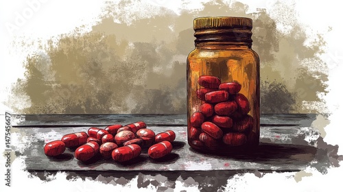 Red beans in a glass jar with spilled beans on a table