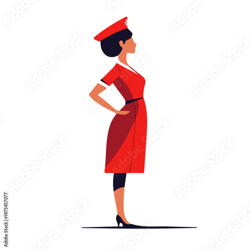 Flight Attendant 2D flat vector illustration, isolated on a white background.