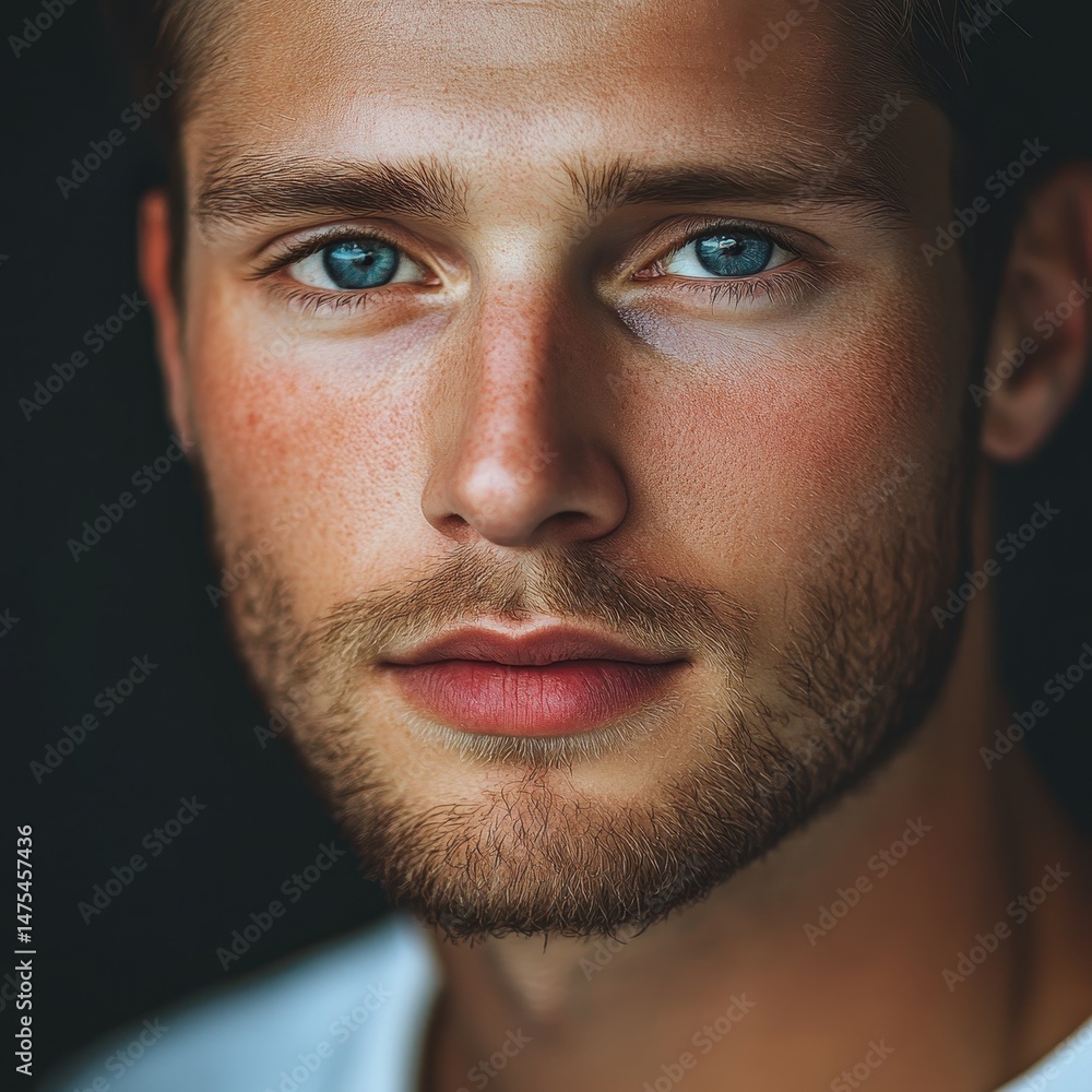 Obraz premium Half Face Portrait of Man with Blue Eyes and Facial Hair in Natural Light