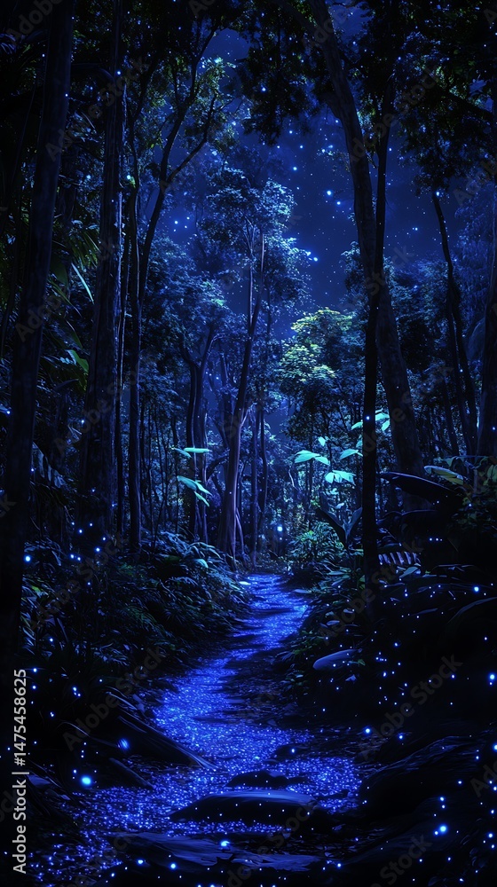 Fototapeta premium Enchanted forest path luminous night scene