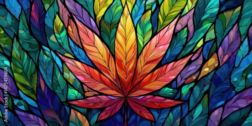 Wallpaper Mural Vibrant, stylized, stained glass design of a colorful cannabis leaf. Torontodigital.ca