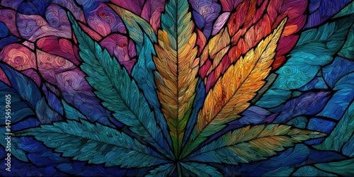 Wallpaper Mural Vibrant stained glass cannabis leaf design Torontodigital.ca