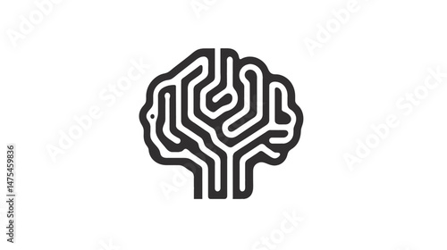 Abstract Brain Logo Design with Neural Network Concept in Monochrome Style for Science and Technology