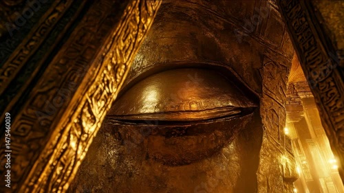 Golden eye within ornate structure.