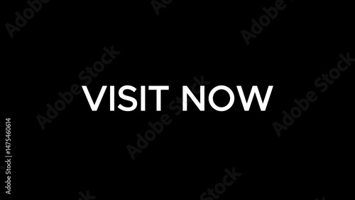 Visit Now text animation on black background in 4k quality
