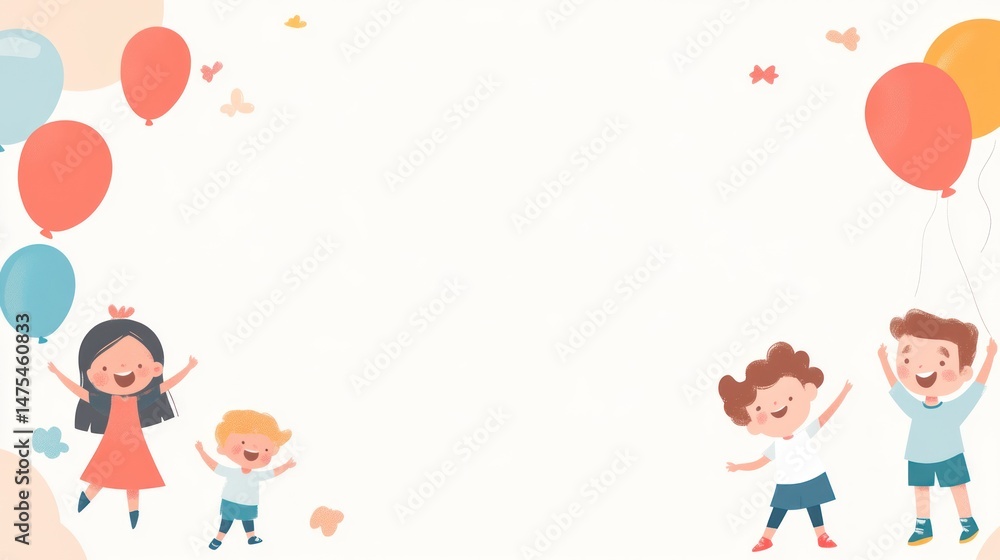Children with balloons in a celebratory frame Children with balloons in a celebratory frame