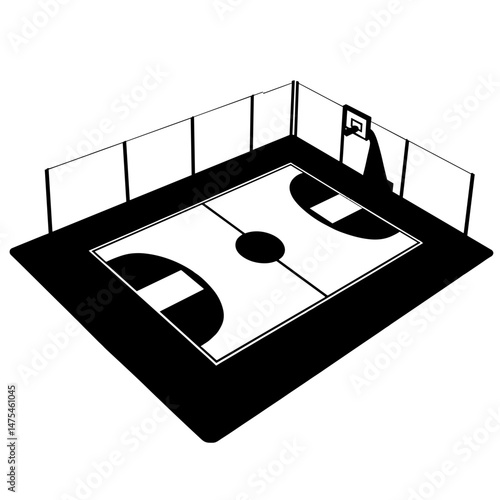 Silhouette of Hybrid Sport Court on White Background, Arena Design and Division Concept