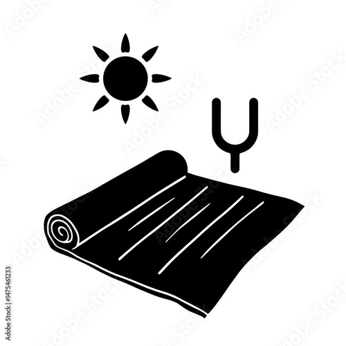 Silhouette of solar power blanket with sun and charging icon, energy sustainability concept