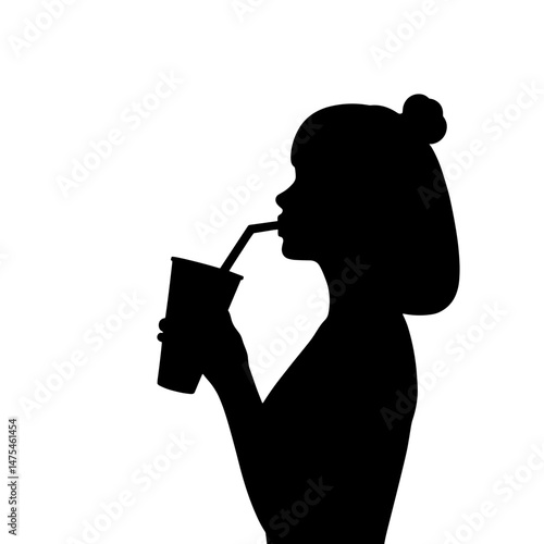 Person Silhouette Drinking Bubble Tea with Straw, Trendy Refreshment Concept for Youth and Summer Fun