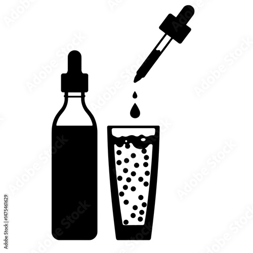 Silhouette of Tincture Bottle and Dropper Adding to Sparkling Water, Concept of Infusion and Clarity