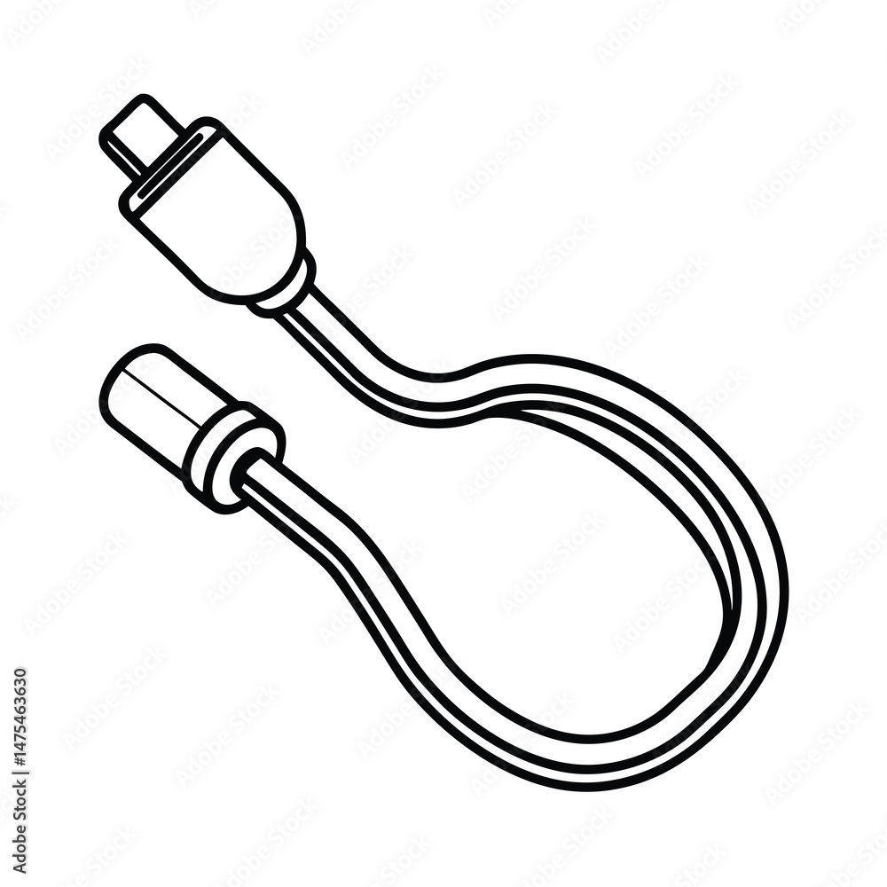 Obraz premium outline of a charging cable black line art vector