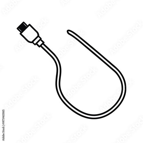 outline of a charging cable black line art vector