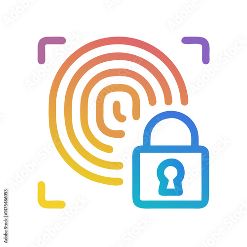 Fingerprint and Lock Icon for Biometric Security Illustration