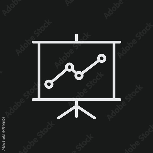 Minimalist Data Dashboard Icon Simple Black and White Vector Illustration of Projection Screen, Presentation Board, and Analytics Display 
