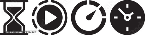 A minimalist monochrome composition of time-related icons, each representing a different aspect of the concept. This versatile design can be applied in different contexts.
