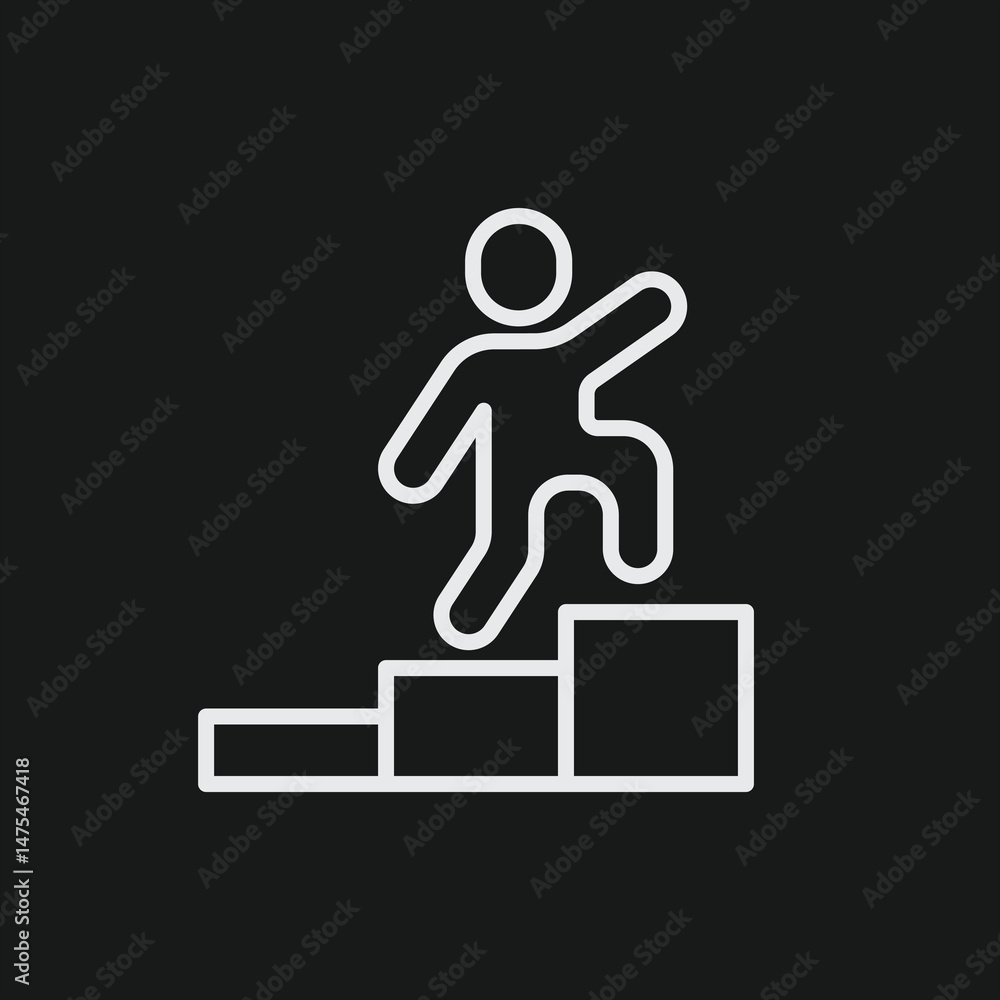 Minimalist Character Icon in Block Steps, Simple Black and White Geometric Line Art Silhouette Minimalist Character Icon in Block Steps, Simple Black and White Geometric Line Art Silhouette